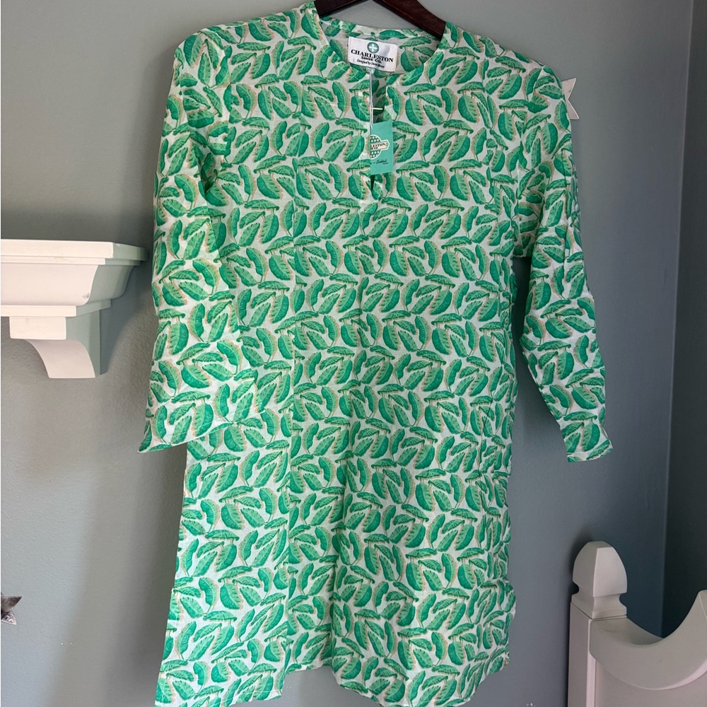 NWT Charleston Shoe Company green leaves cotton tunic shirt - Picture 2 of 9